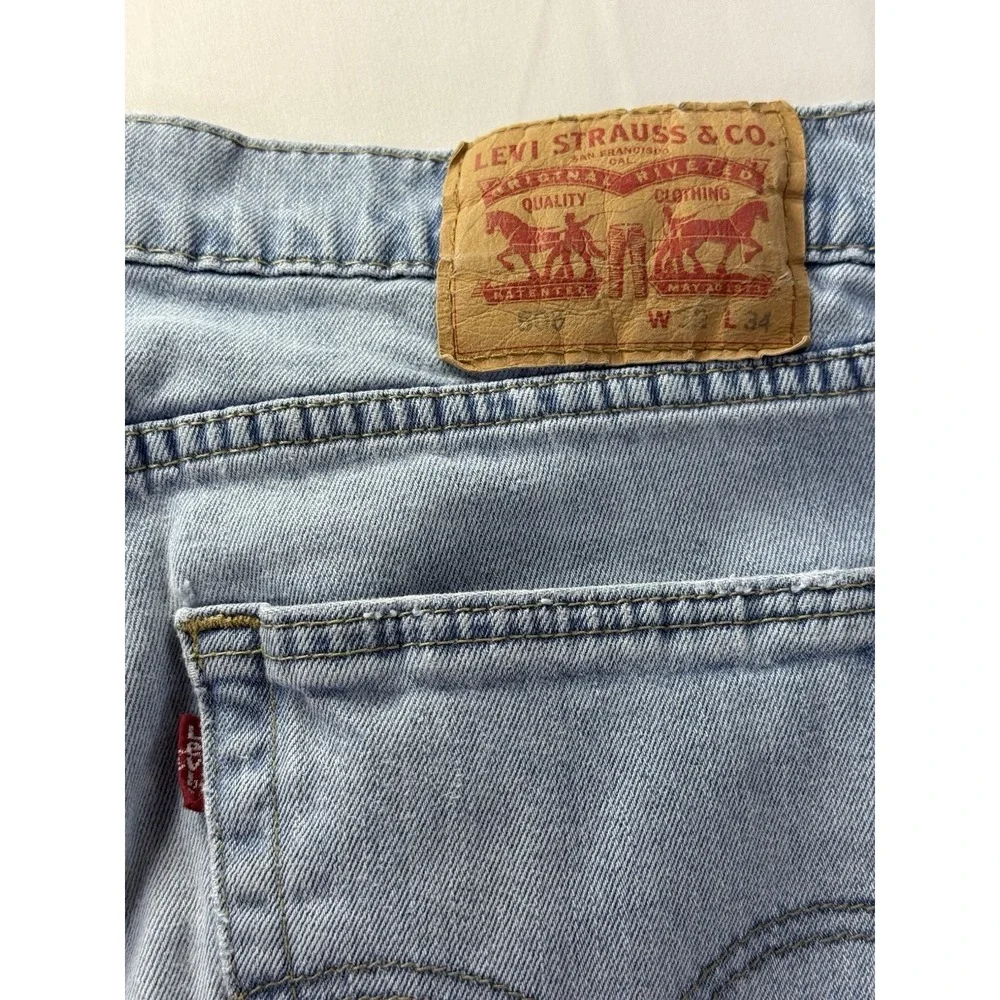 Levis 505 Men's Jeans 32x34 Blue Straight Leg Light Wash Denim‎ Work Distressed